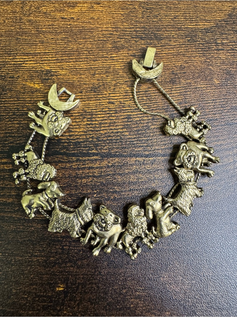 Vintage Animal Charm Bracelet in Antiqued Gold Tone